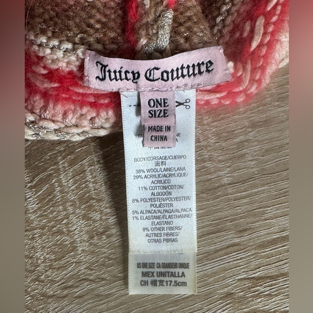 Juicy Couture Women One Size Multi-Colored Knit Wool Blend Beanie Hat Pom-Pom - Picture 10 of 13